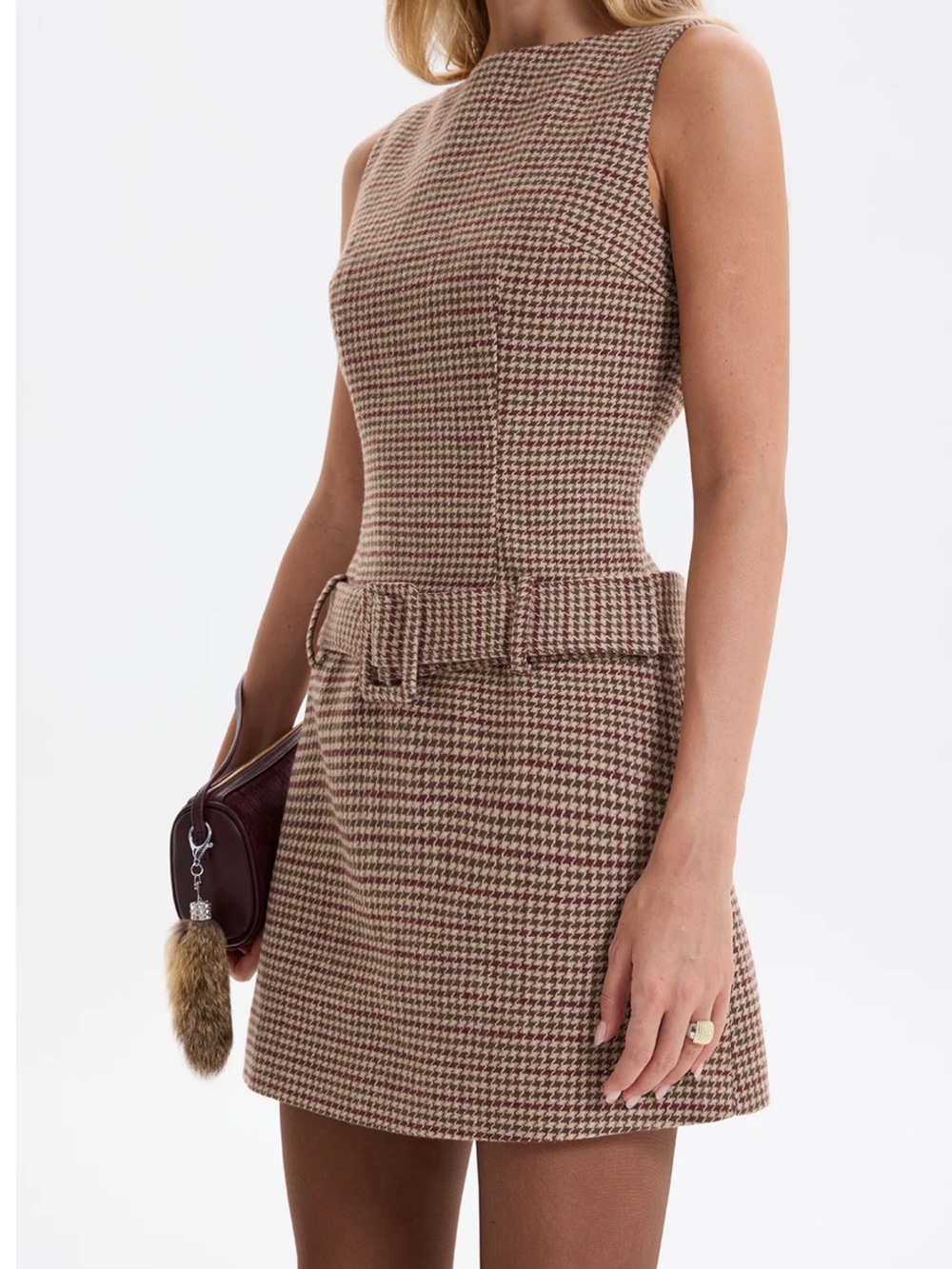 Commense Brown Metal Button Collared Midi Dress S | Quiet Luxury Fall Dress - Picture 5 of 10